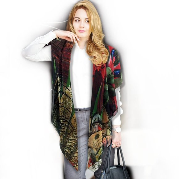 Scarlet McCaw Tropical Wings Chiffon Oversized Square Scarf Shawl - Picture 11 of 16